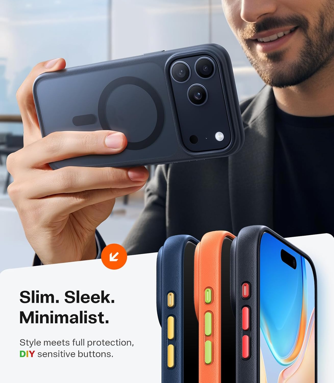 TORRAS Stronger Magnetic & Shockproof for iPhone 17 Pro Max Case, Fit for MagSafe, Military Grade Drop Protection, Camera Control, DIY Button, Slim for iPhone 17 Pro Max Case Translucent Matte Black